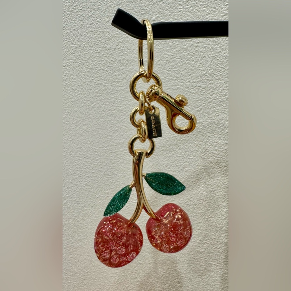 Coach Pink Glitter Cherry Bag Charm Keychain
